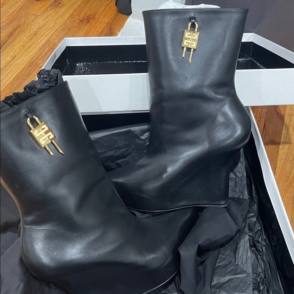 Givenchy Black Leather Boots with Gold Logo